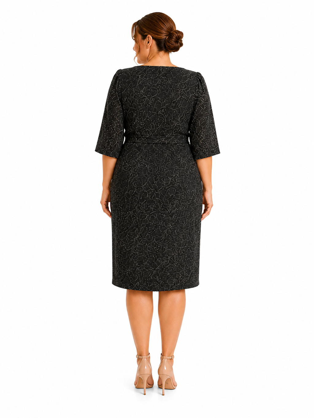 BÜYÜK BEDEN KARE YAKA SİMLİ GÜMÜŞ SİYAH ABİYE