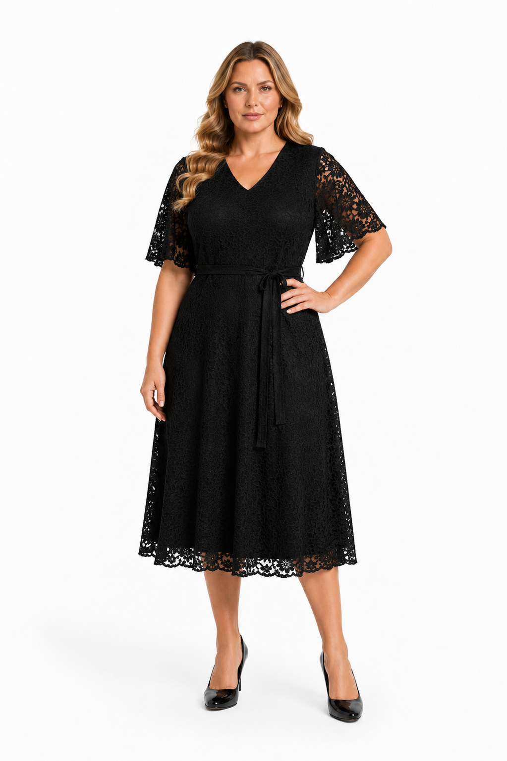 BÜYÜK BEDEN KISA SİYAH DANTEL PRENSES ABİYE