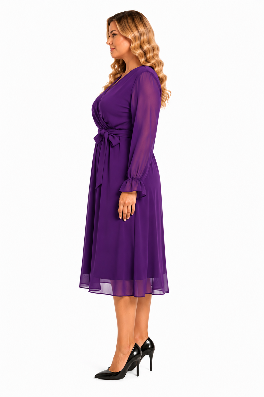 BÜYÜK BEDEN MOR ŞİFON ELBİSE