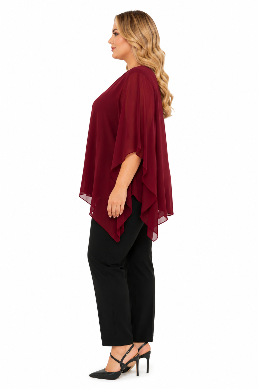 BÜYÜK BEDEN BORDO ŞİFON BLUZ